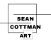 A minimalist black and white graphic logo featuring the text 'SEAN COTTMAN ART' arranged inside and around intersecting thin black square and horizontal line frames on a solid white background.